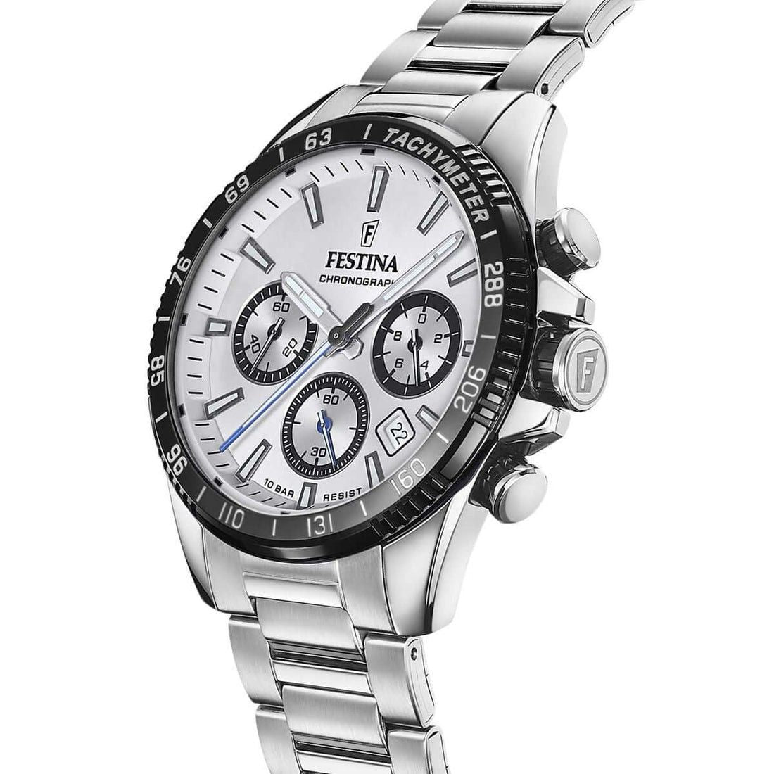 Festina tijdloze chronograaf roestvrij staal zilveren wijzerplaat quartz F20560-1 100M herenhorloge
