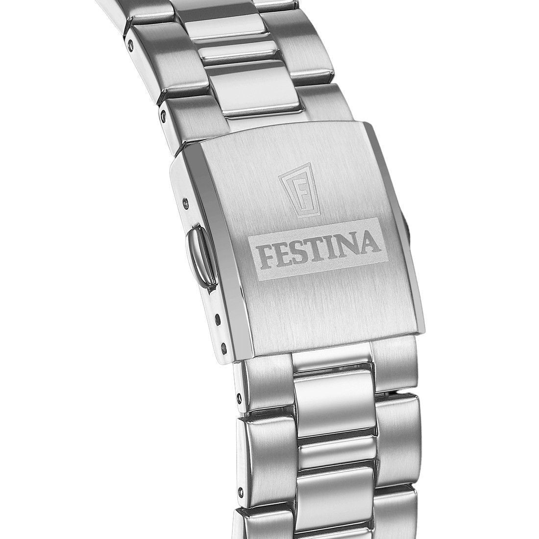 Festina tijdloze chronograaf roestvrij staal zilveren wijzerplaat quartz F20560-1 100M herenhorloge