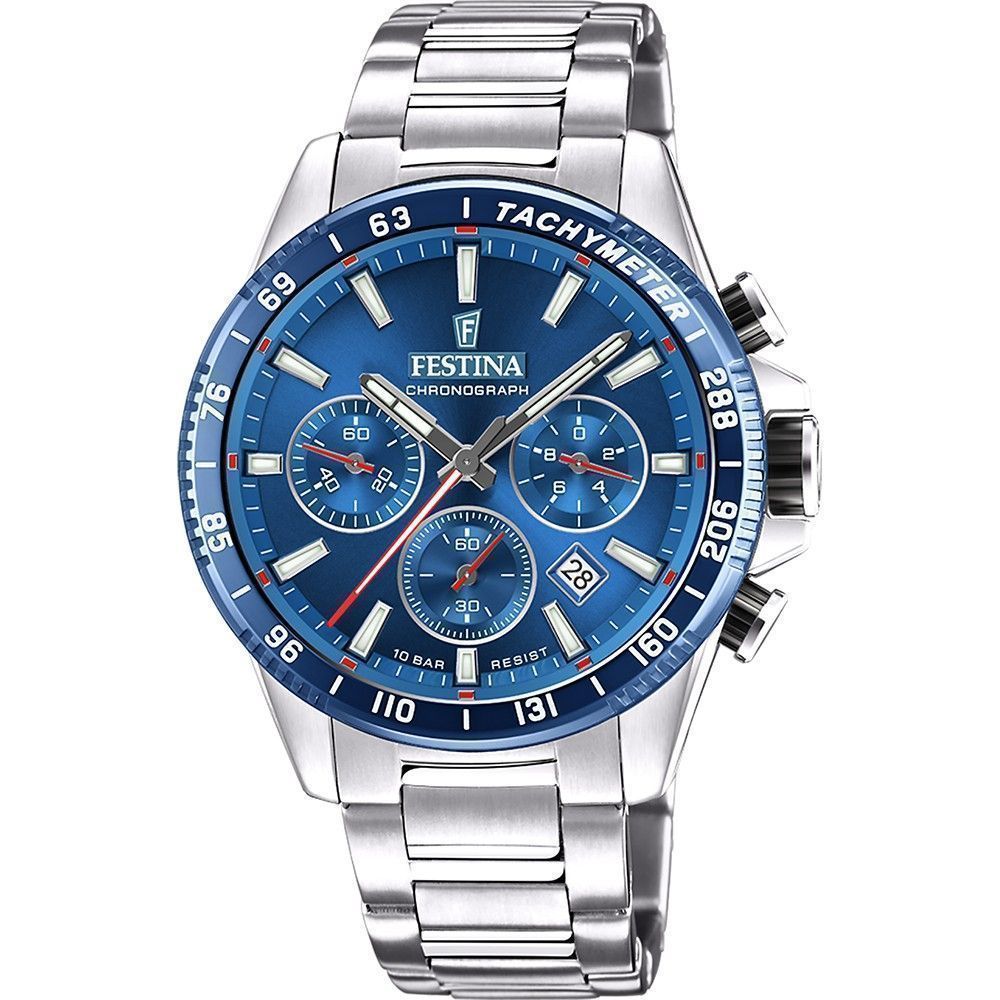 Festina tijdloze chronograaf roestvrij staal blauwe wijzerplaat quartz F20560-3 100M herenhorloge
