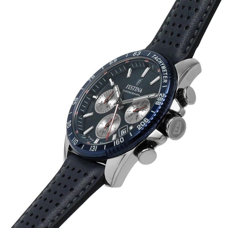 Festina tijdloze chronograaf lederen band blauwe wijzerplaat quartz F20561-2 100M herenhorloge