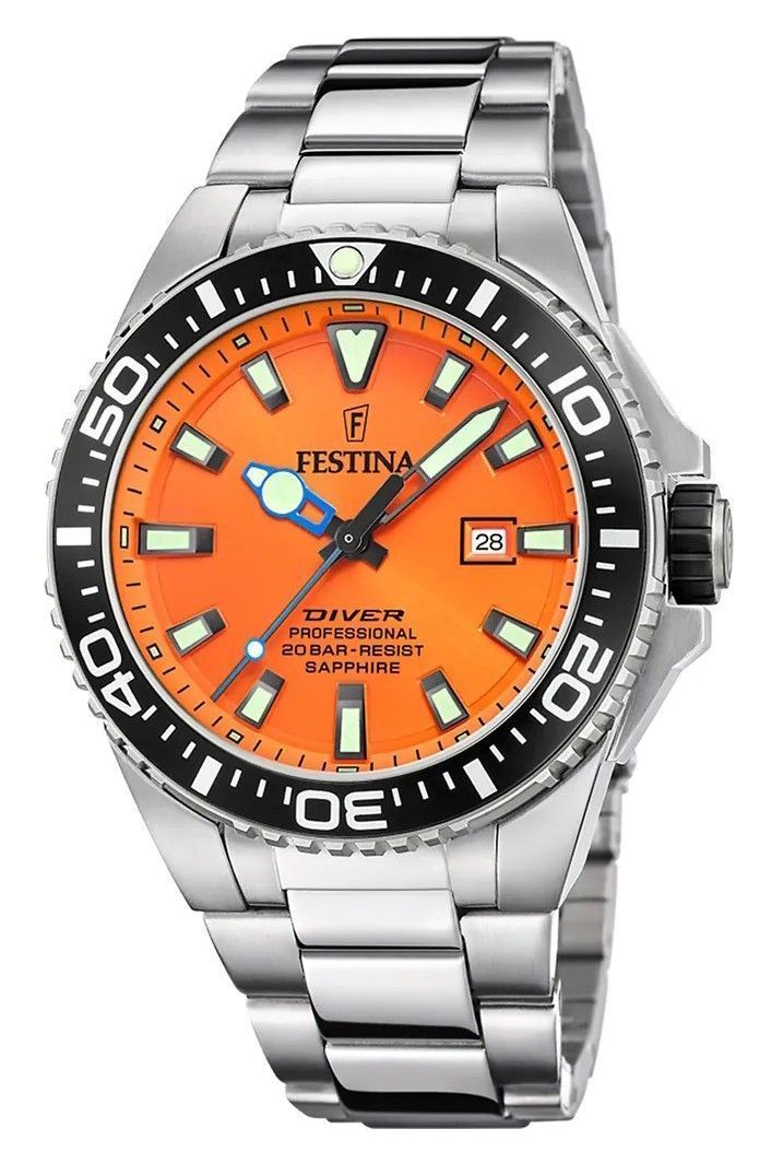 Festina Diver roestvrij staal oranje wijzerplaat quartz F20663-4 200M herenhorloge