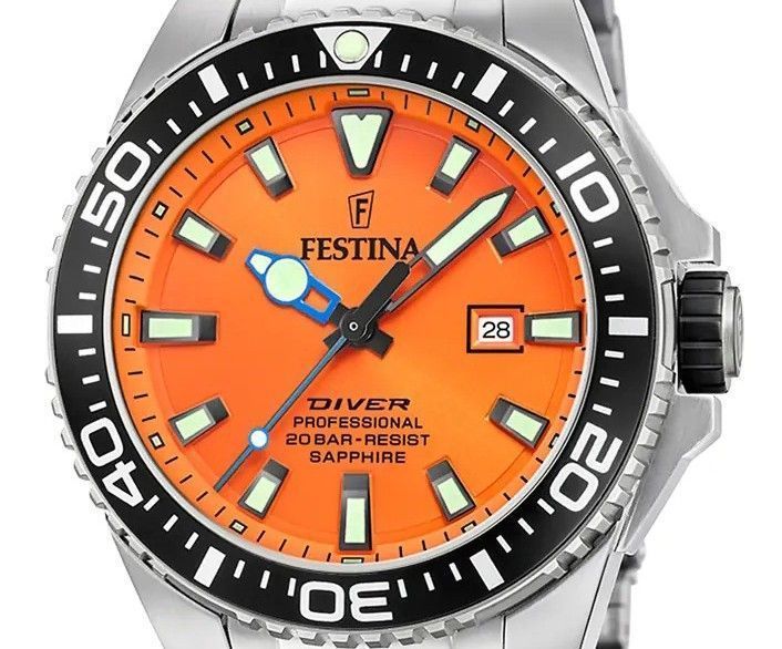 Festina Diver roestvrij staal oranje wijzerplaat quartz F20663-4 200M herenhorloge