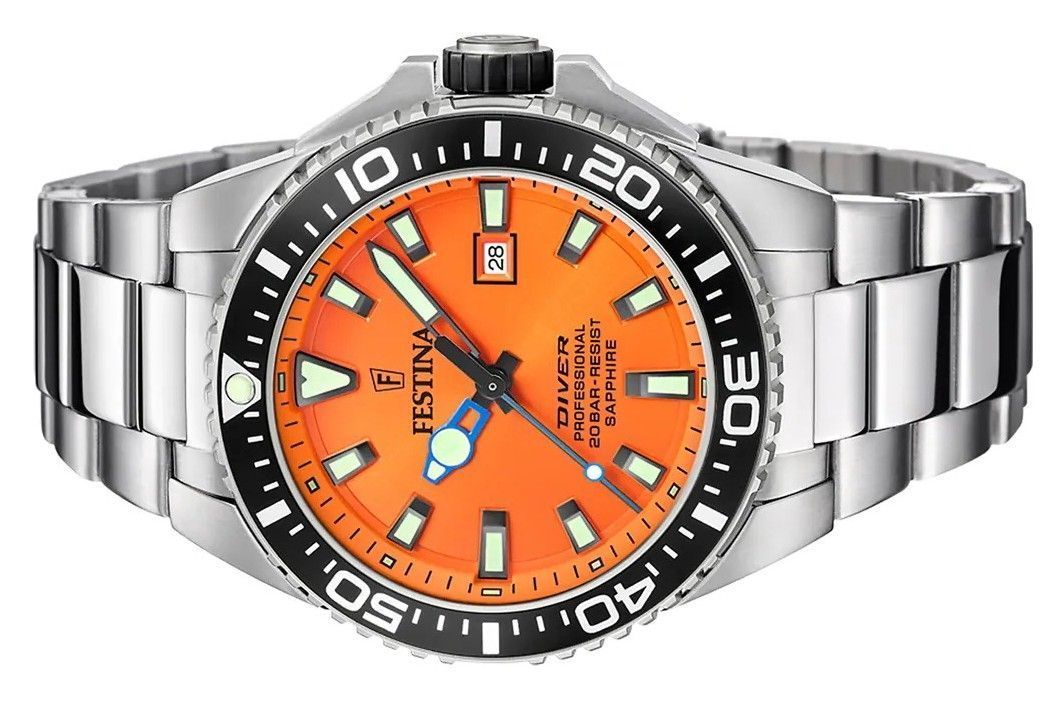 Festina Diver roestvrij staal oranje wijzerplaat quartz F20663-4 200M herenhorloge