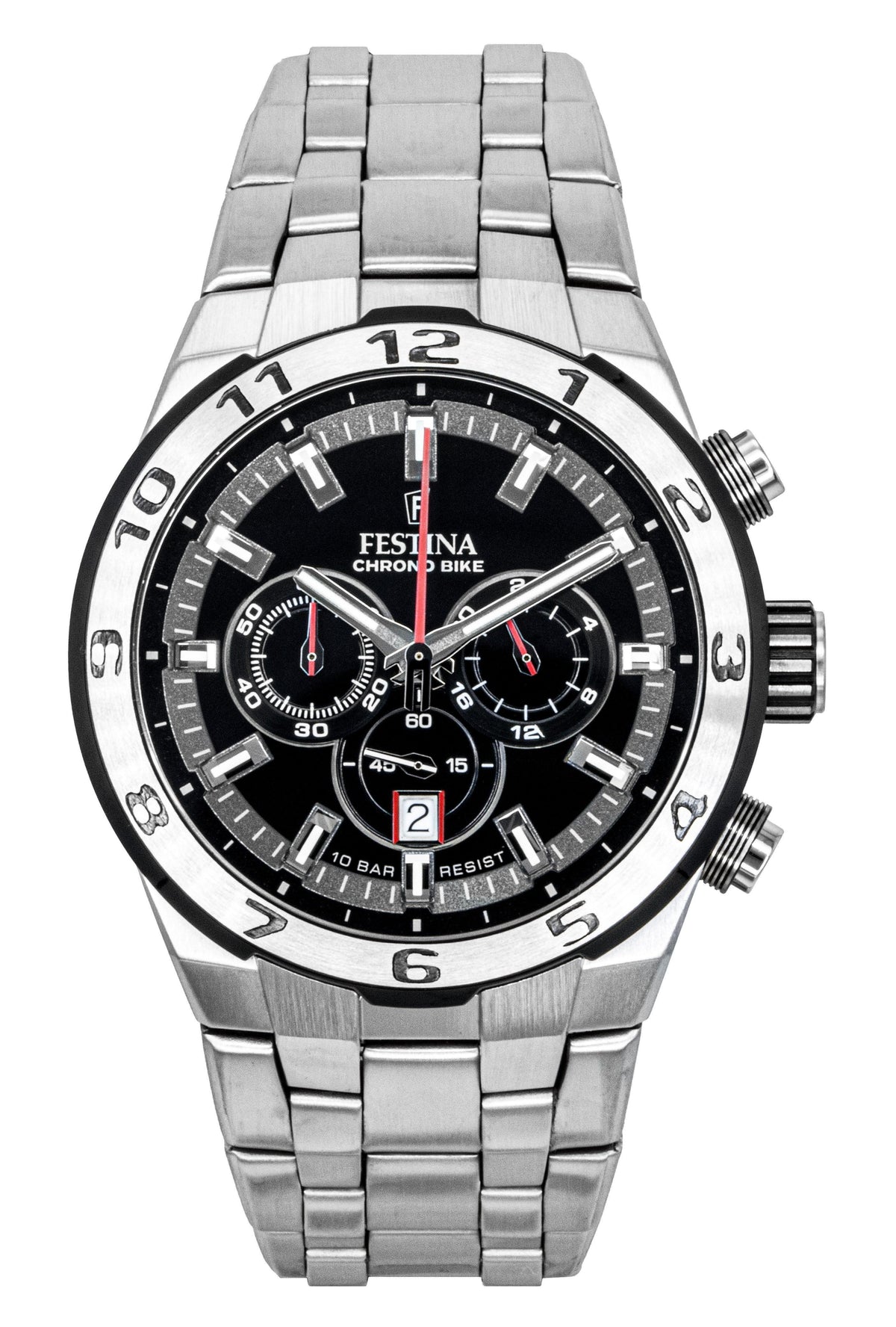 Festina Chrono fietschronograaf roestvrij staal zwarte wijzerplaat quartz F20670-6 100M herenhorloge