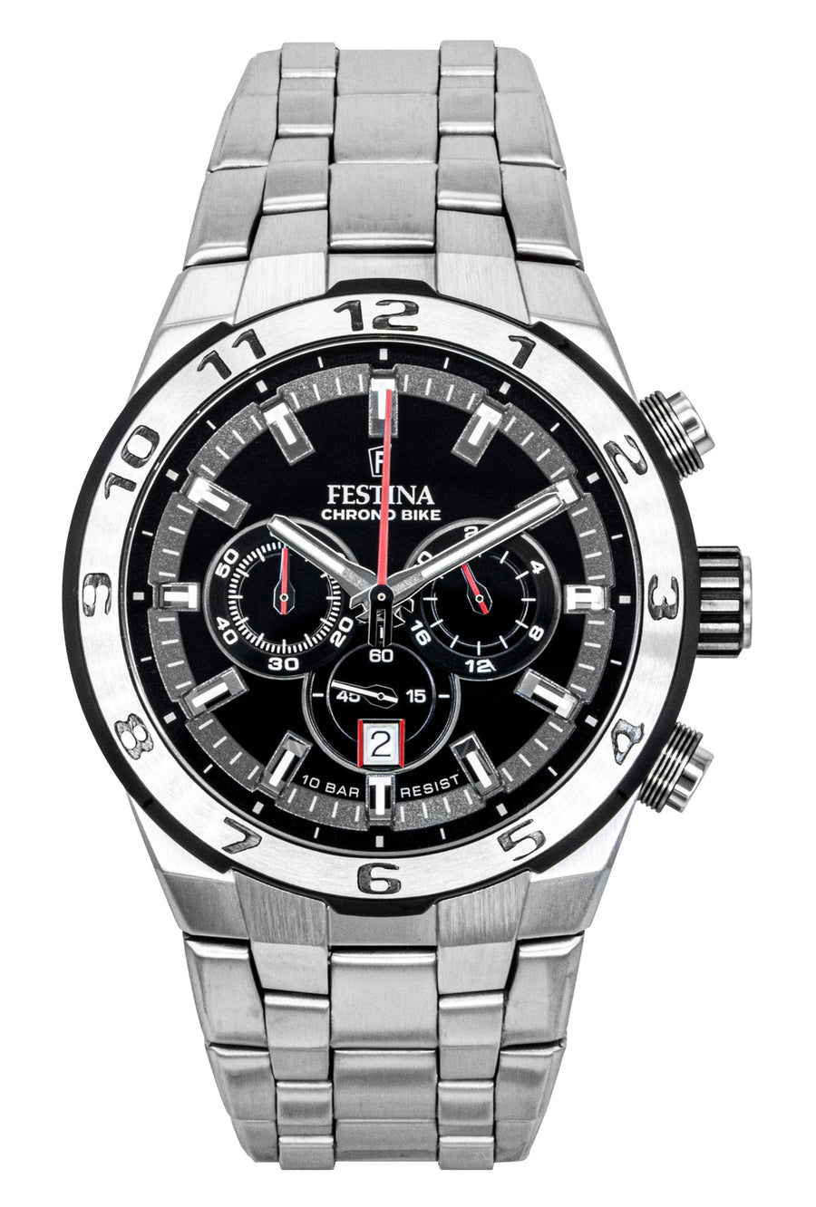 Festina Chrono Bike Chronograph Edelstahl schwarzes Zifferblatt Quarz F20670-6 100M Herrenuhr