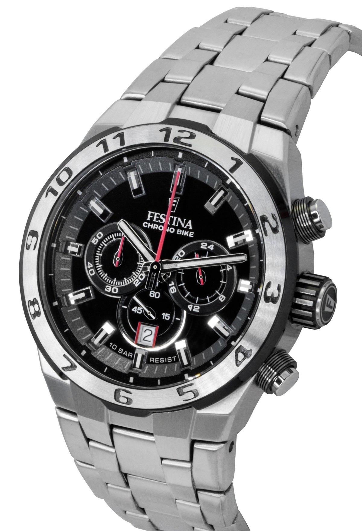 Festina Chrono fietschronograaf roestvrij staal zwarte wijzerplaat quartz F20670-6 100M herenhorloge