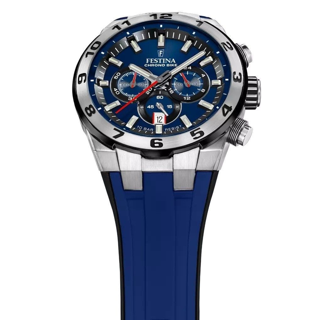 Festina Chrono Bike rubberen band blauwe wijzerplaat quartz F20671-1 100M herenhorloge