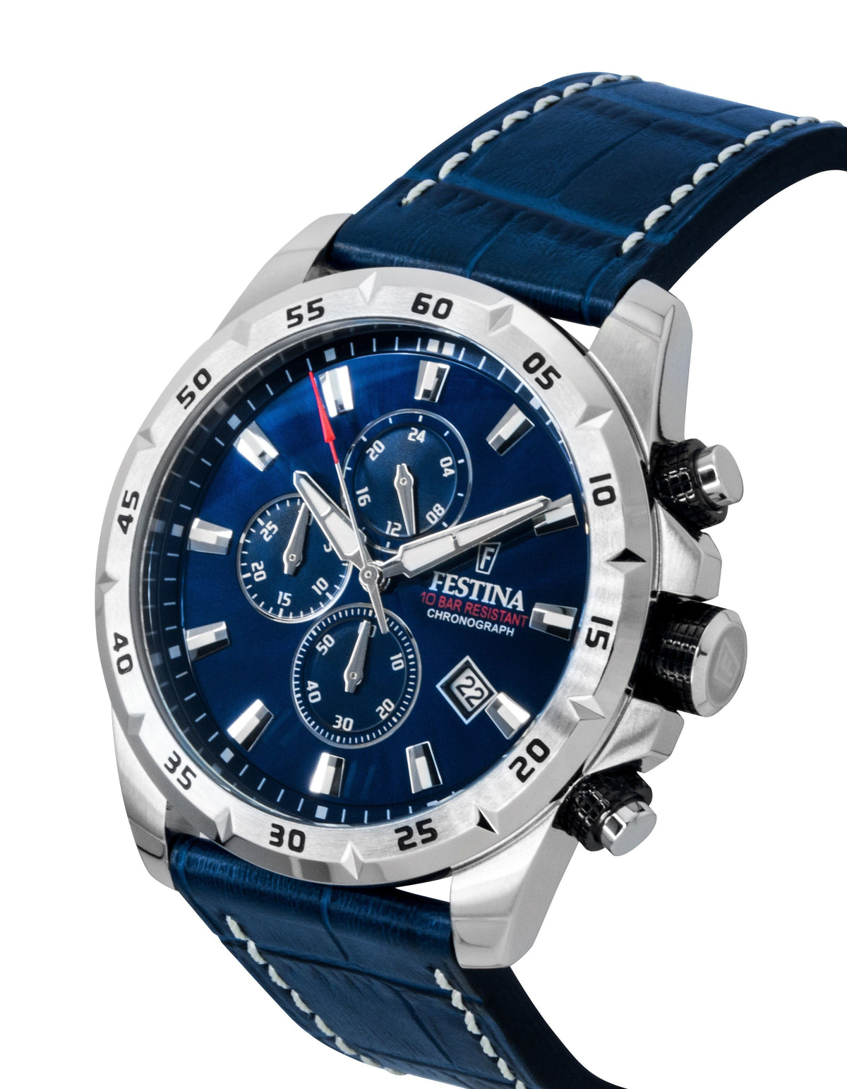 Festina tijdloze chronograaf lederen band blauwe wijzerplaat quartz F20692-2 100M herenhorloge