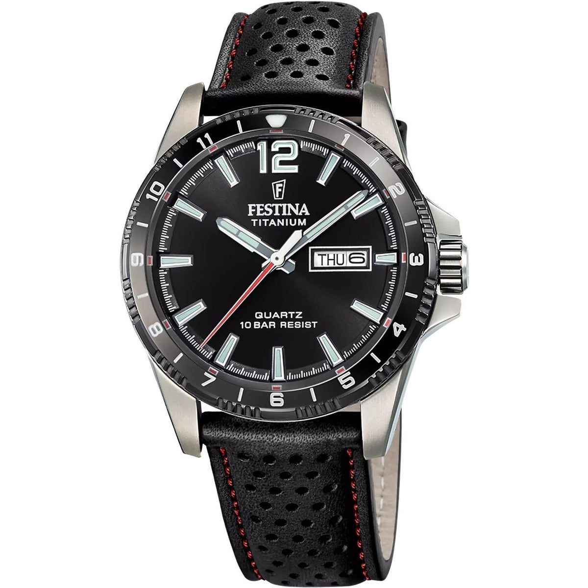 Festina titanium lederen band zwarte wijzerplaat quartz F20699-4 100M herenhorloge