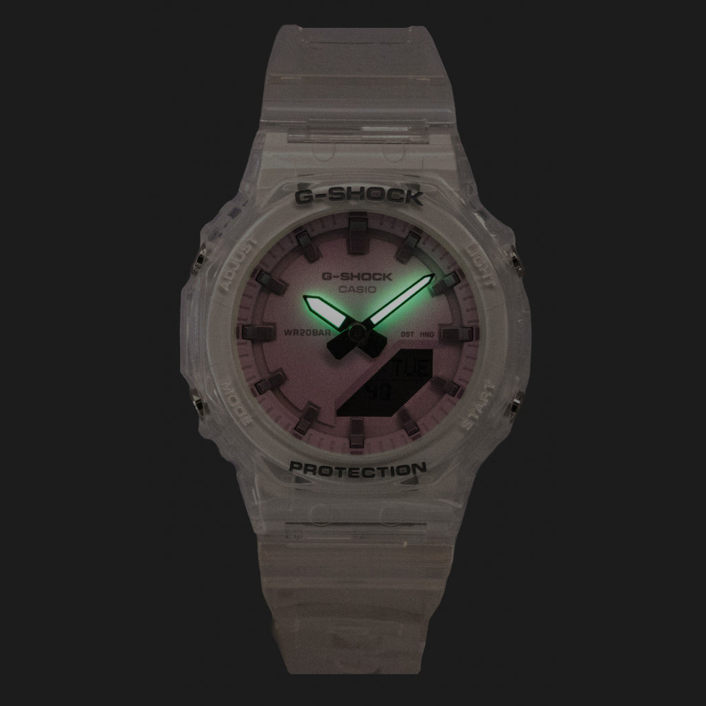 Casio G-Shock Analog Digital Transparent Resin Strap Pink Dial Quartz GMA-P2100SR-7A 200M Women's Watch