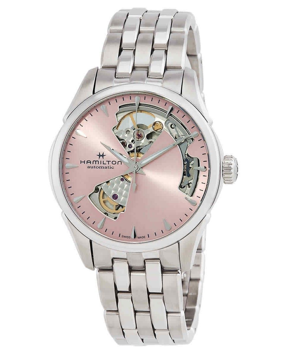 Orologio da donna Hamilton Jazzmaster Automatico H32215170 con cassa in acciaio inossidabile e quadrante rosa Open Heart