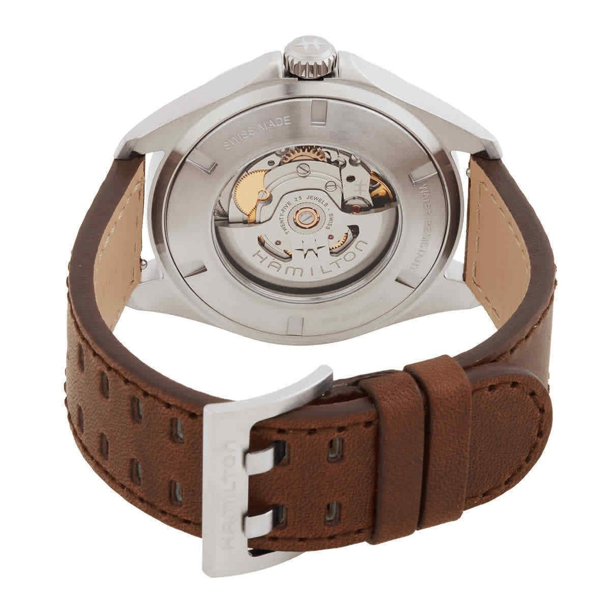 Hamilton kaki luchtvaart pilot lederen band groene wijzerplaat automatisch H64635560 100M herenhorloge