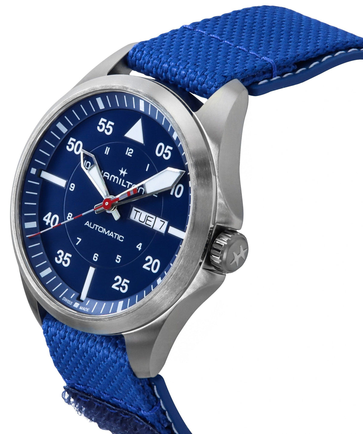 Hamilton Khaki Aviation Pilot Air-Glaciers Edition textielband blauwe wijzerplaat automatisch H64655941 100M herenhorloge