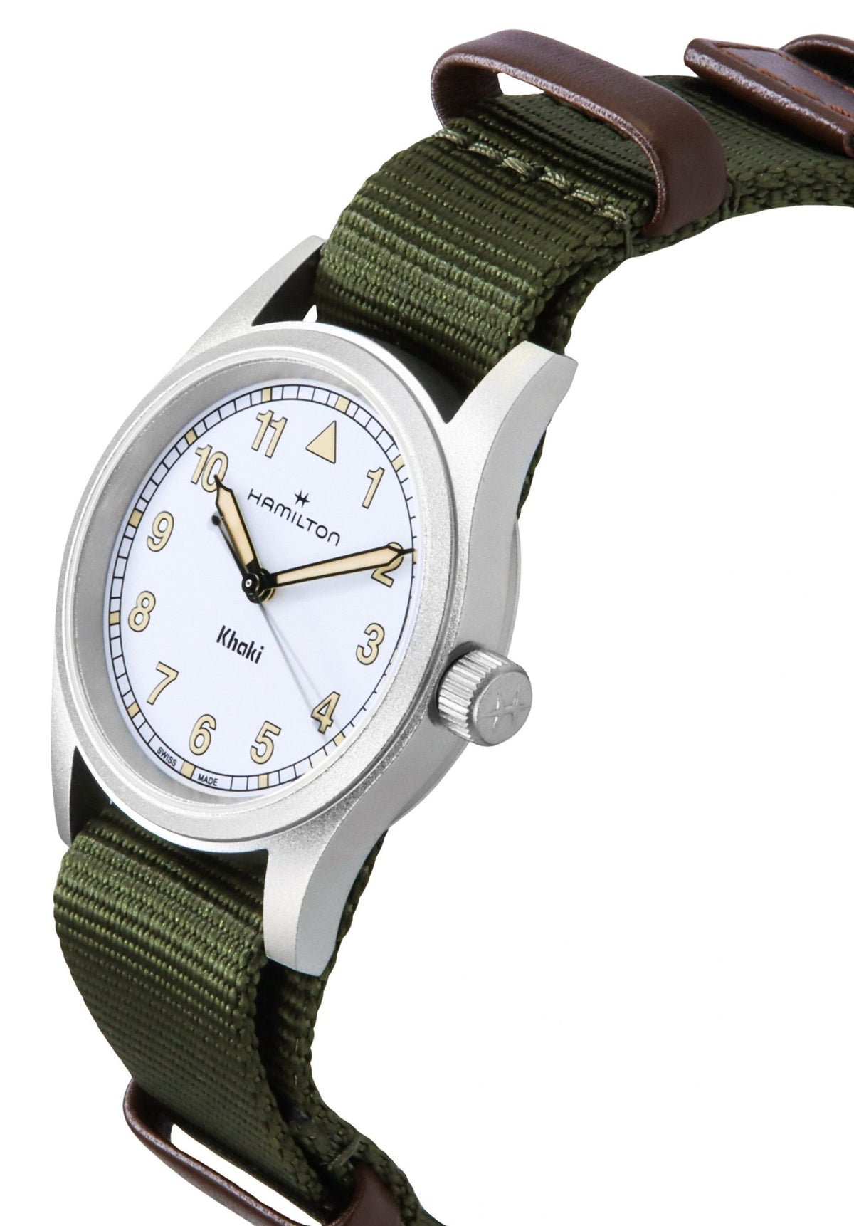 Hamilton kaki veld textiel band witte wijzerplaat quartz H69301910 unisex horloge