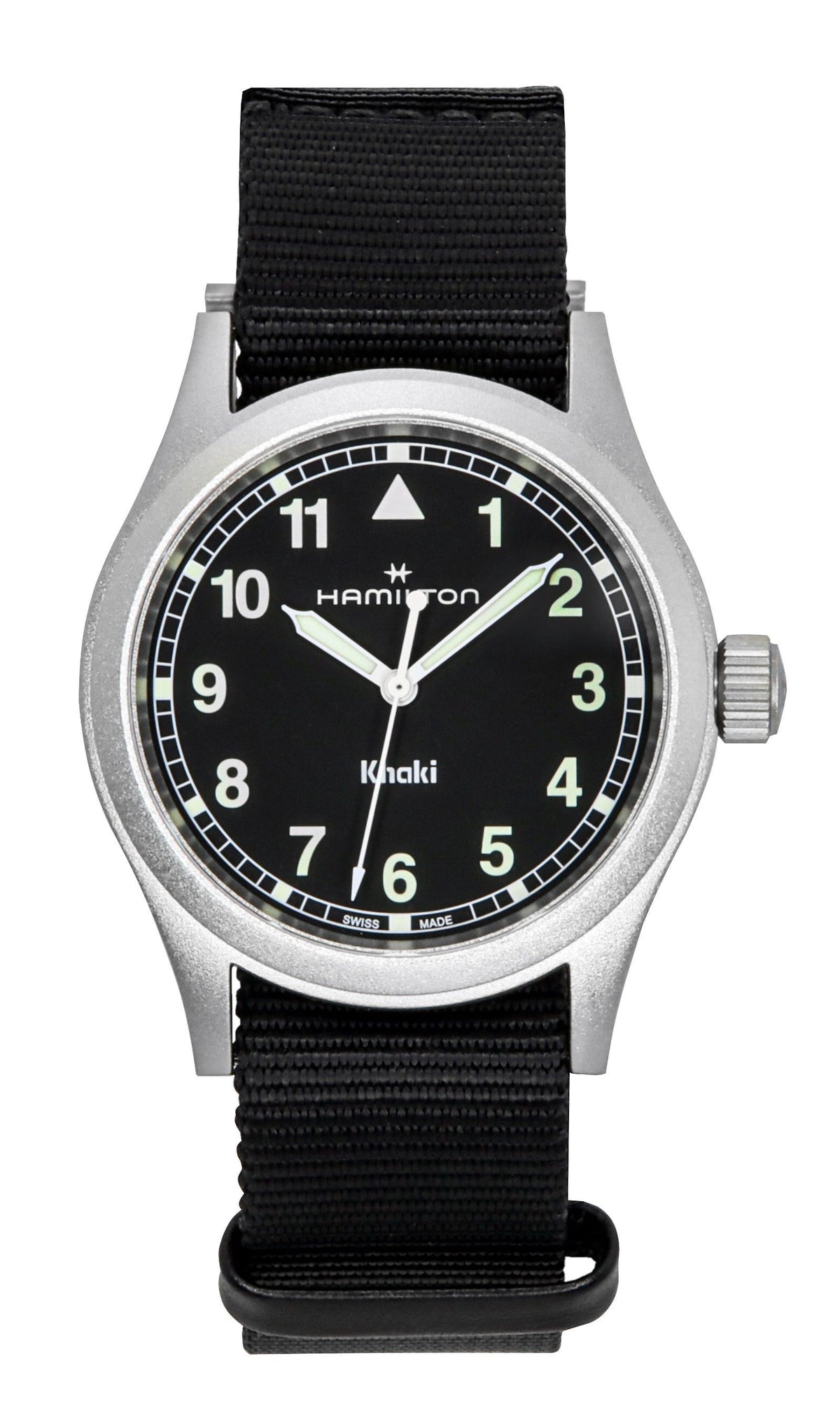 Hamilton kaki veld textiel band zwarte wijzerplaat quartz H69401430 unisex horloge