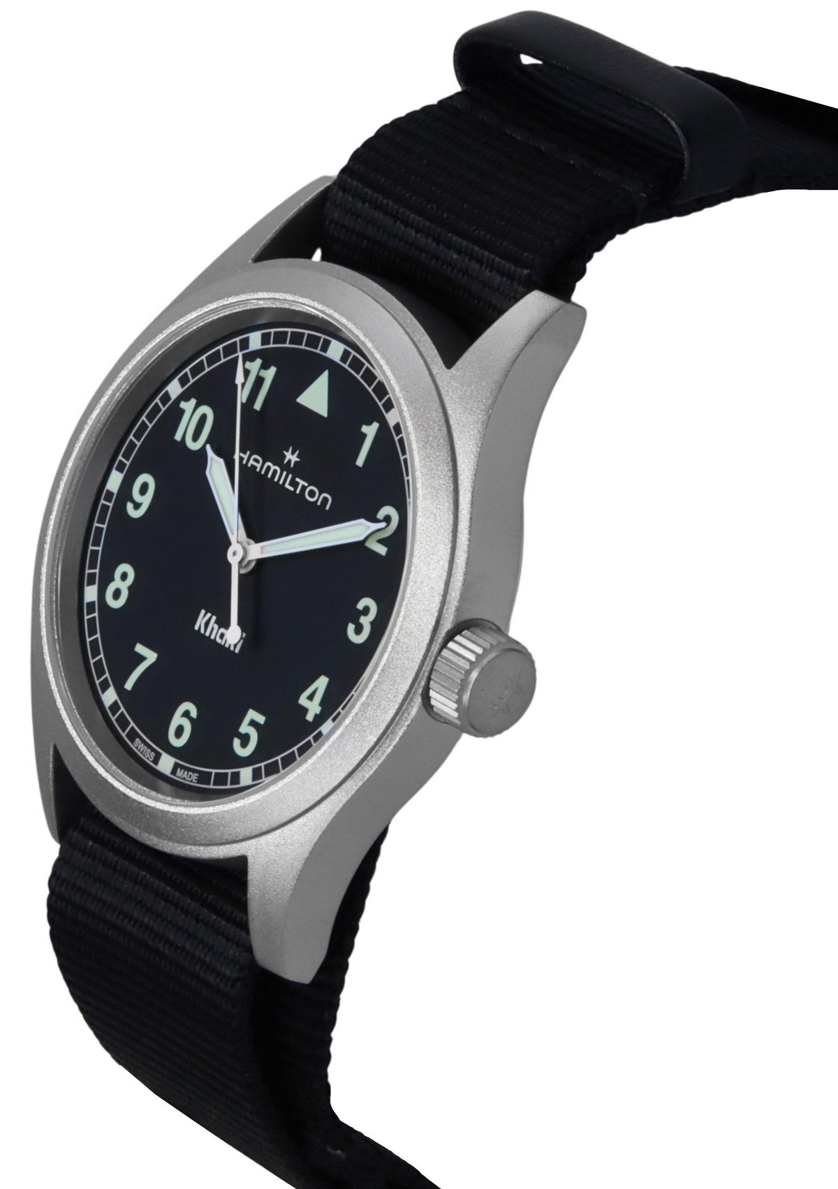 Hamilton kaki veld textiel band zwarte wijzerplaat quartz H69401430 unisex horloge