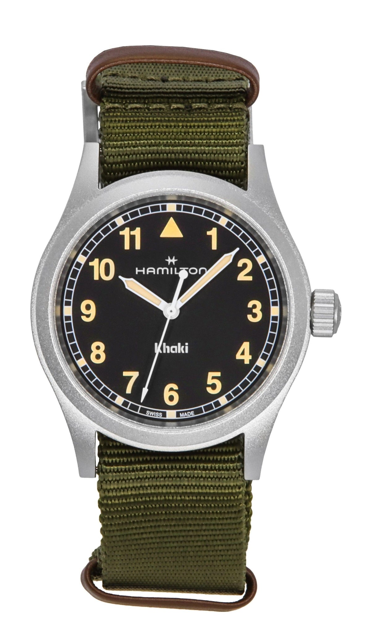 Hamilton kaki veld textiel band zwarte wijzerplaat quartz H69401930 unisex horloge