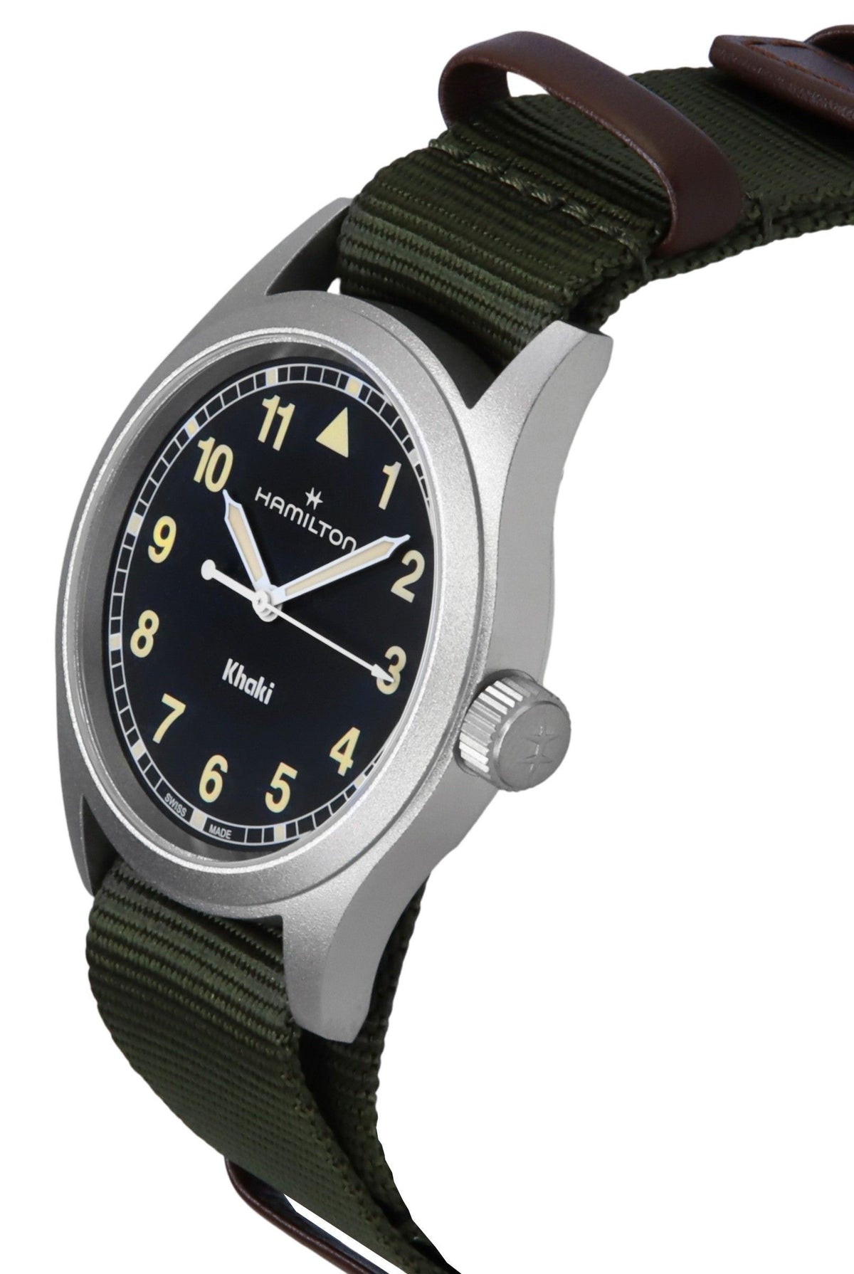 Hamilton kaki veld textiel band zwarte wijzerplaat quartz H69401930 unisex horloge