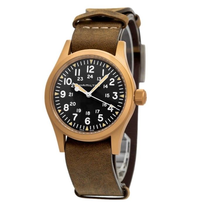 Hamilton Khaki Field Mechanical Bronze Lederarmband Schwarzes Zifferblatt H69459530 Herrenuhr