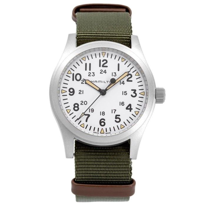 Hamilton kaki veld nylon band witte wijzerplaat mechanisch H69529913 herenhorloge
