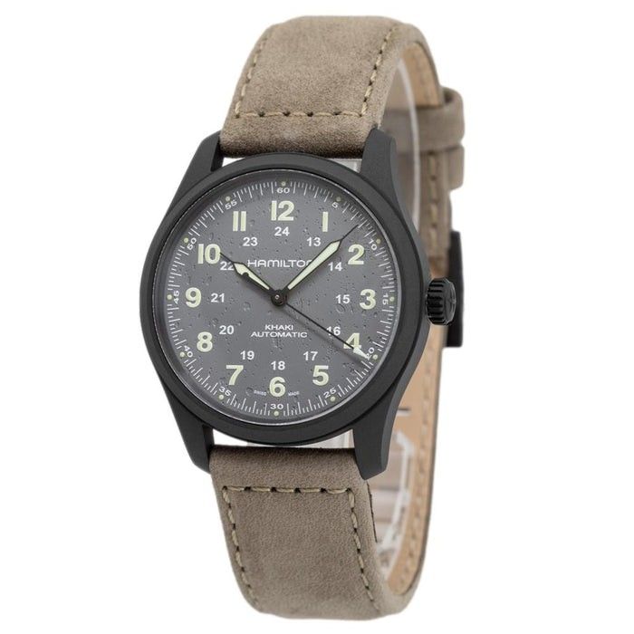 Hamilton Khaki Field Titanium Lederarmband Grau Zifferblatt Automatik H70215880 100M Herrenuhr