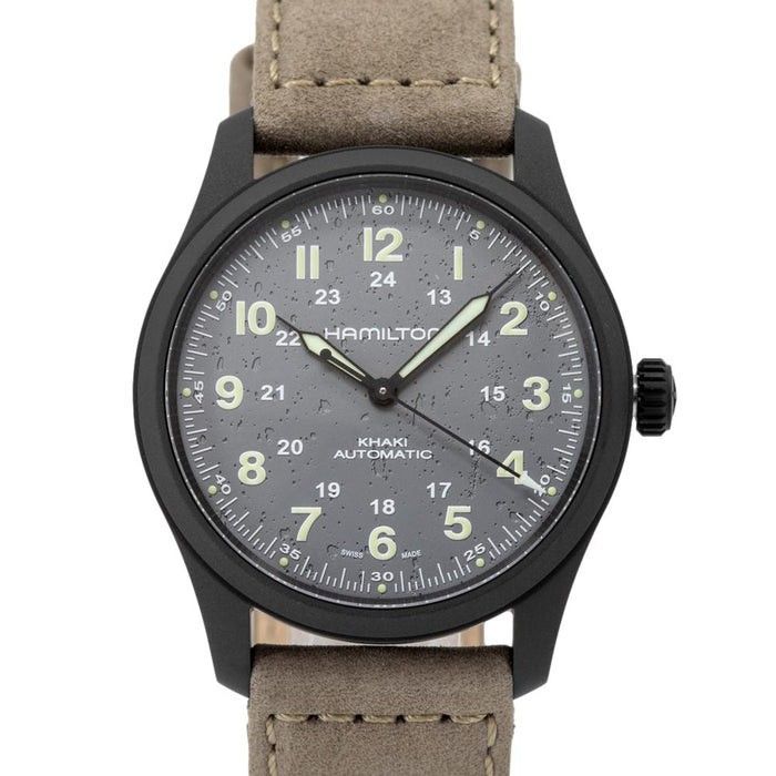Hamilton kaki veld titanium lederen band grijze wijzerplaat automatisch H70215880 100M herenhorloge