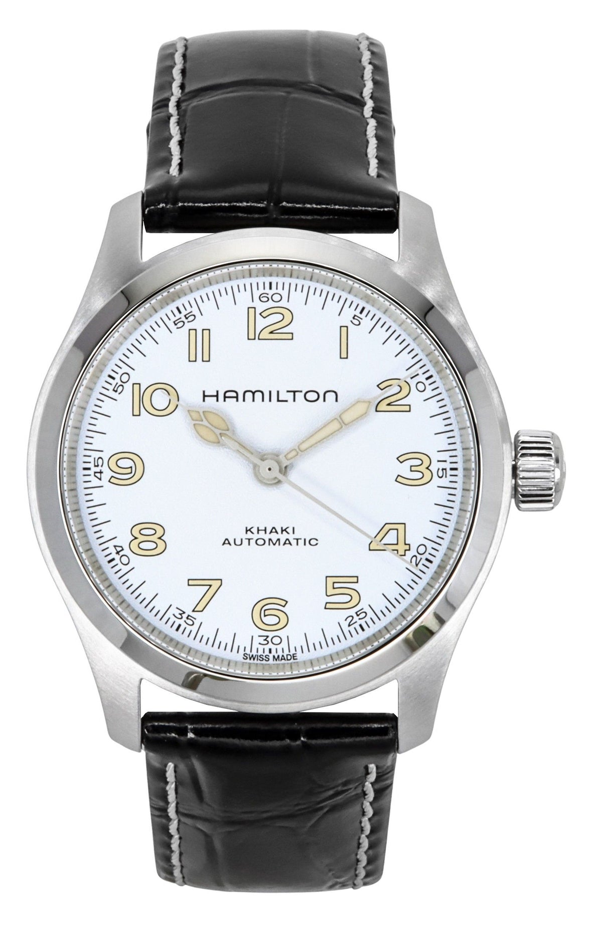 Hamilton Khaki Field Murph lederen band witte wijzerplaat automatisch H70405710 100M herenhorloge
