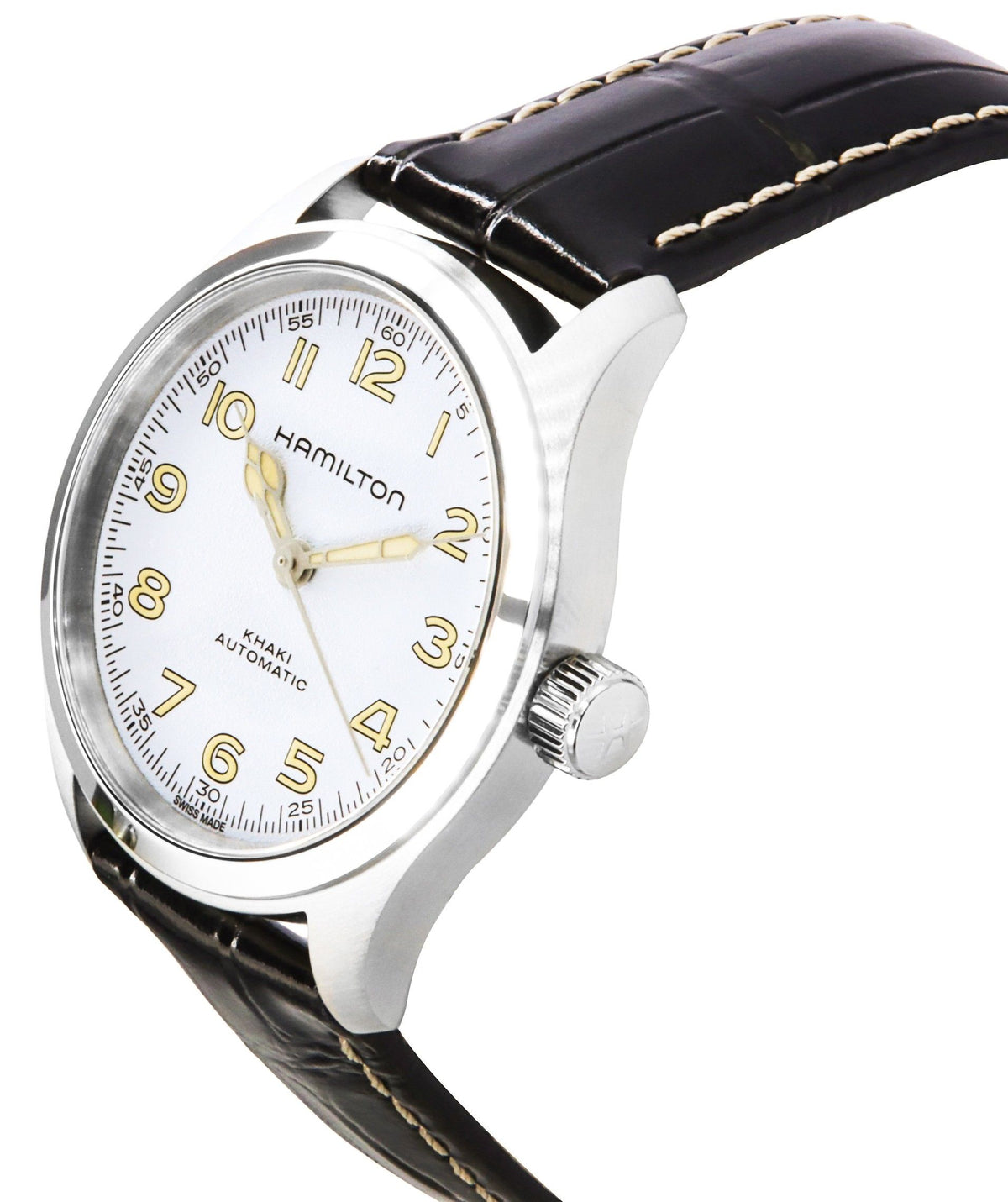Hamilton Khaki Field Murph lederen band witte wijzerplaat automatisch H70405710 100M herenhorloge
