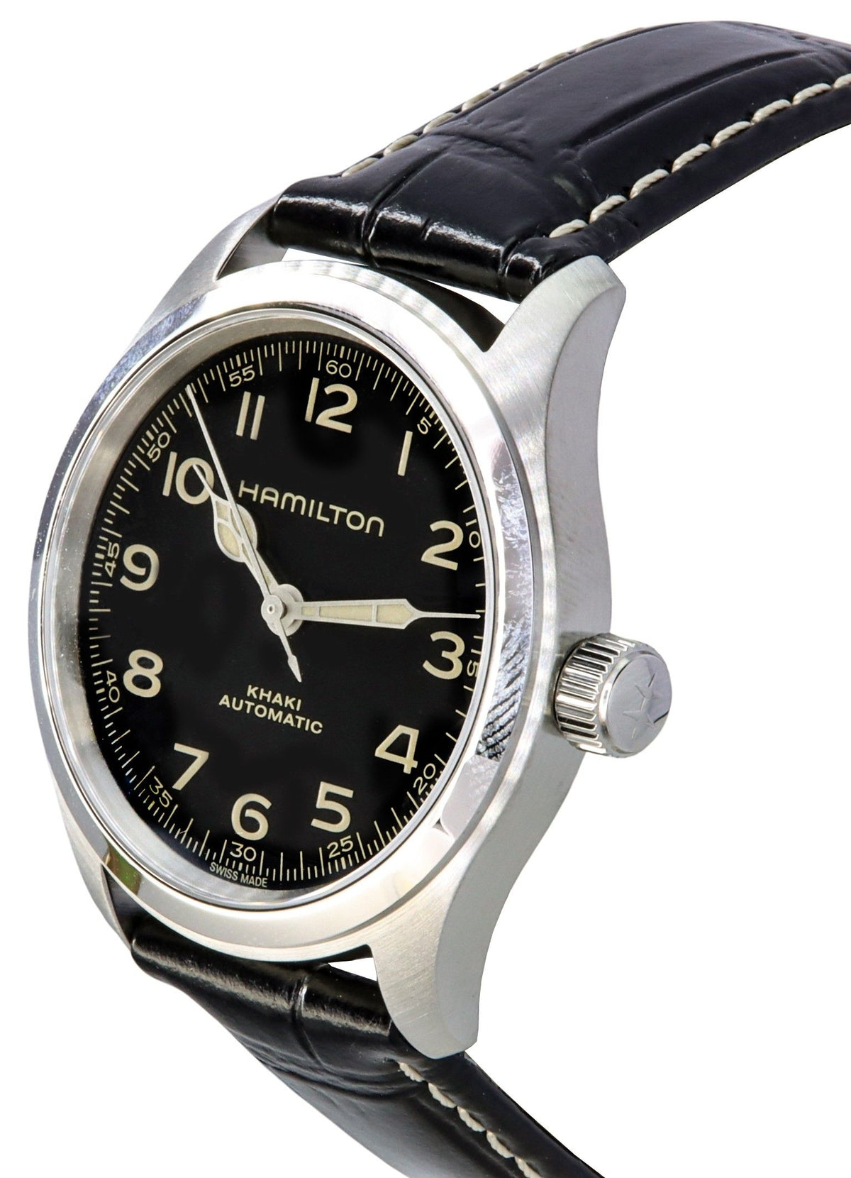 Hamilton Khaki Field Murph lederen band zwarte wijzerplaat automatisch H70405730 100M herenhorloge