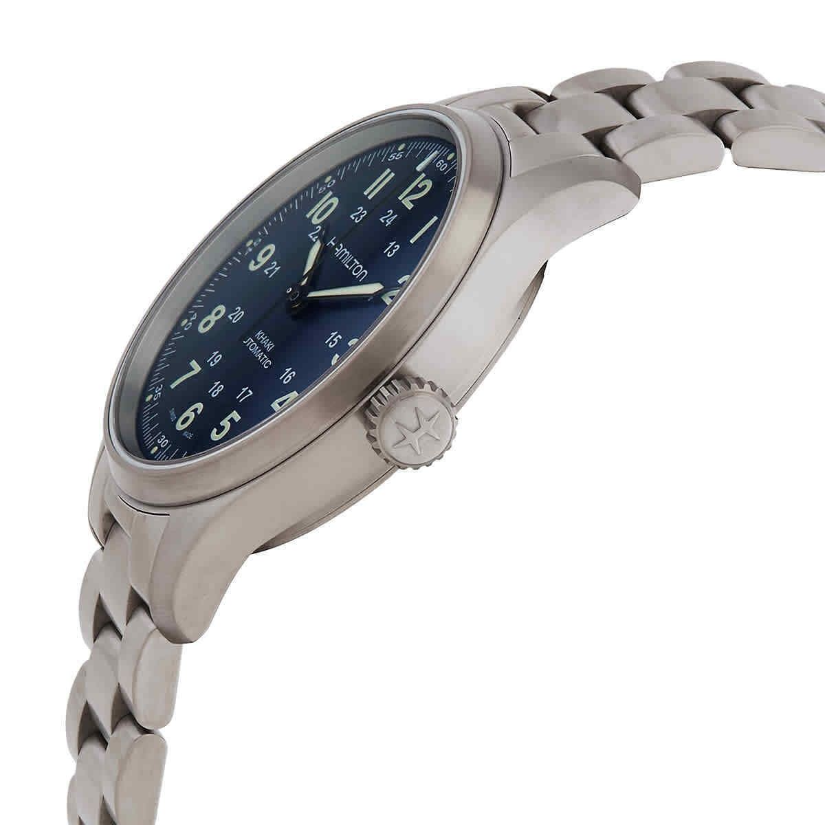 Hamilton kaki veld titanium blauwe wijzerplaat automatisch H70545140 100M herenhorloge