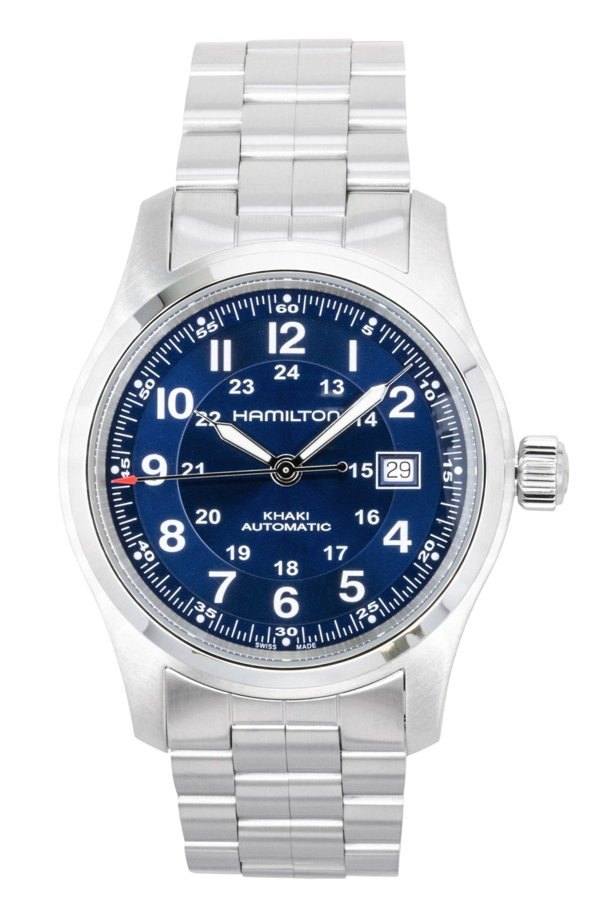 Hamilton kaki roestvrij staal blauwe wijzerplaat automatisch H70605140 100M herenhorloge