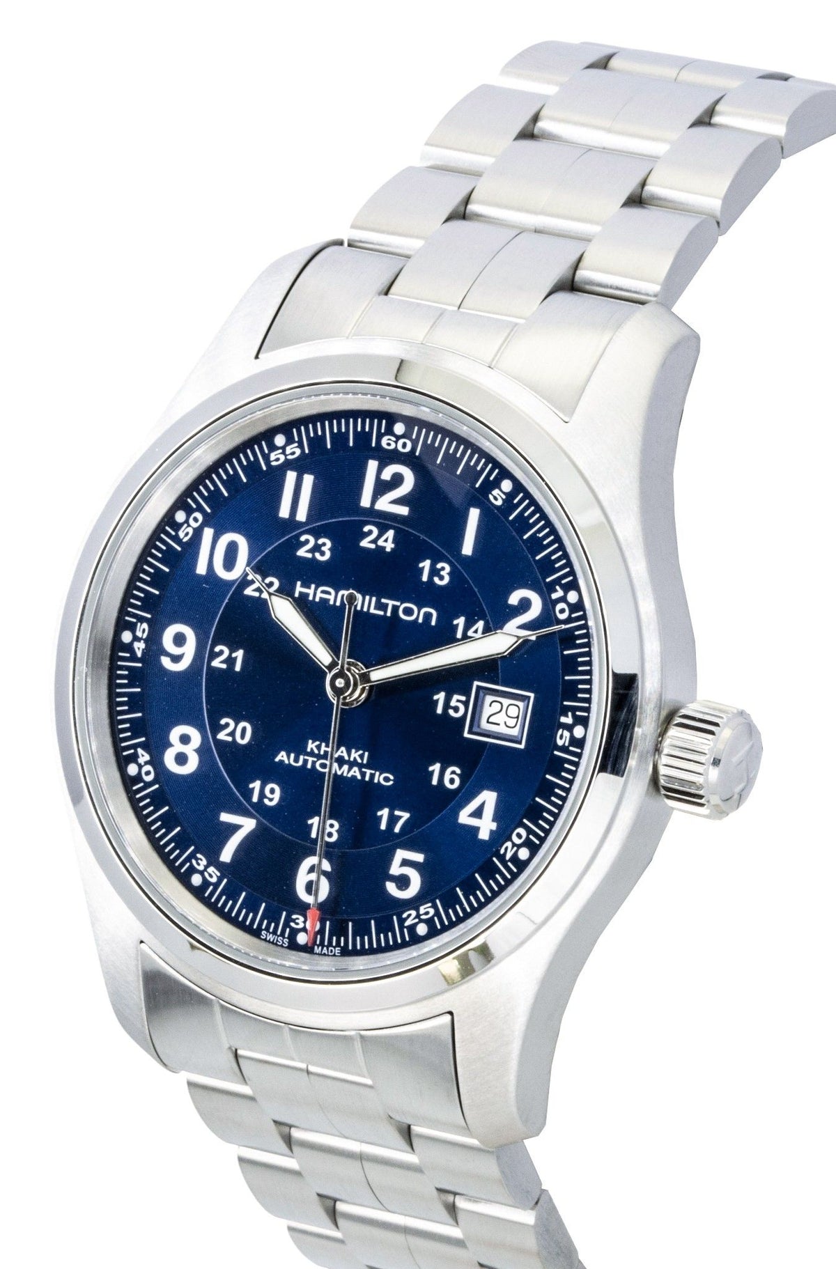 Hamilton kaki roestvrij staal blauwe wijzerplaat automatisch H70605140 100M herenhorloge