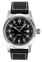 Hamilton Khaki Lederarmband Schwarzes Zifferblatt Automatik H70605733 100M Herrenuhr