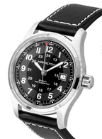 Hamilton Khaki Lederarmband Schwarzes Zifferblatt Automatik H70605733 100M Herrenuhr