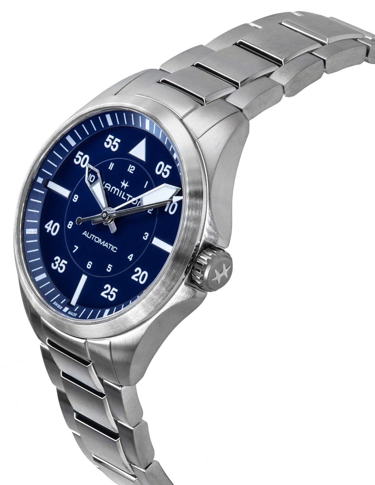 Hamilton kaki luchtvaartpiloot roestvrij staal blauwe wijzerplaat automatisch H76305140 100M herenhorloge