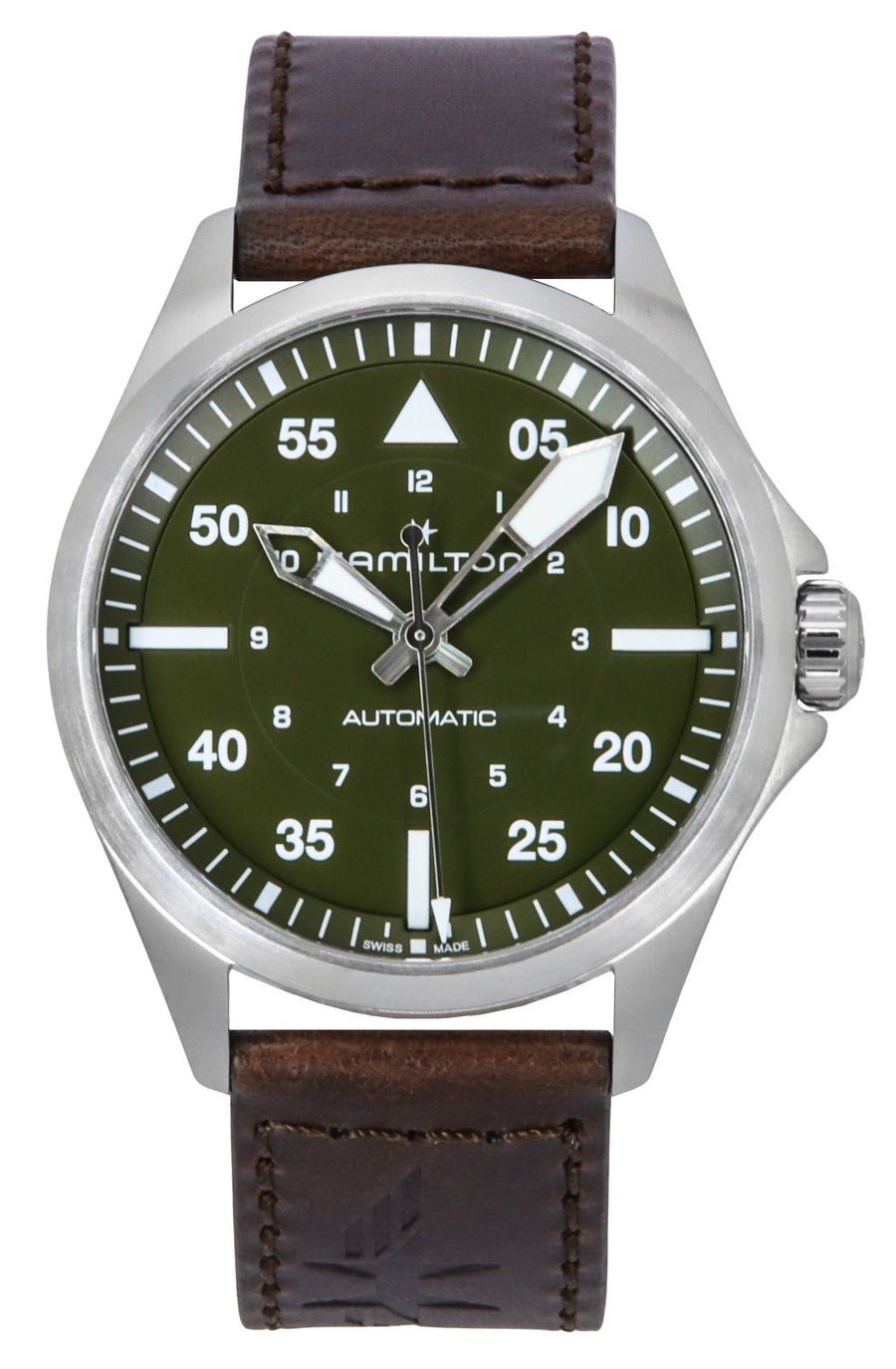Hamilton Khaki Aviation Pilot Lederarmband Grünes Zifferblatt Automatik H76305560 100M Herrenuhr