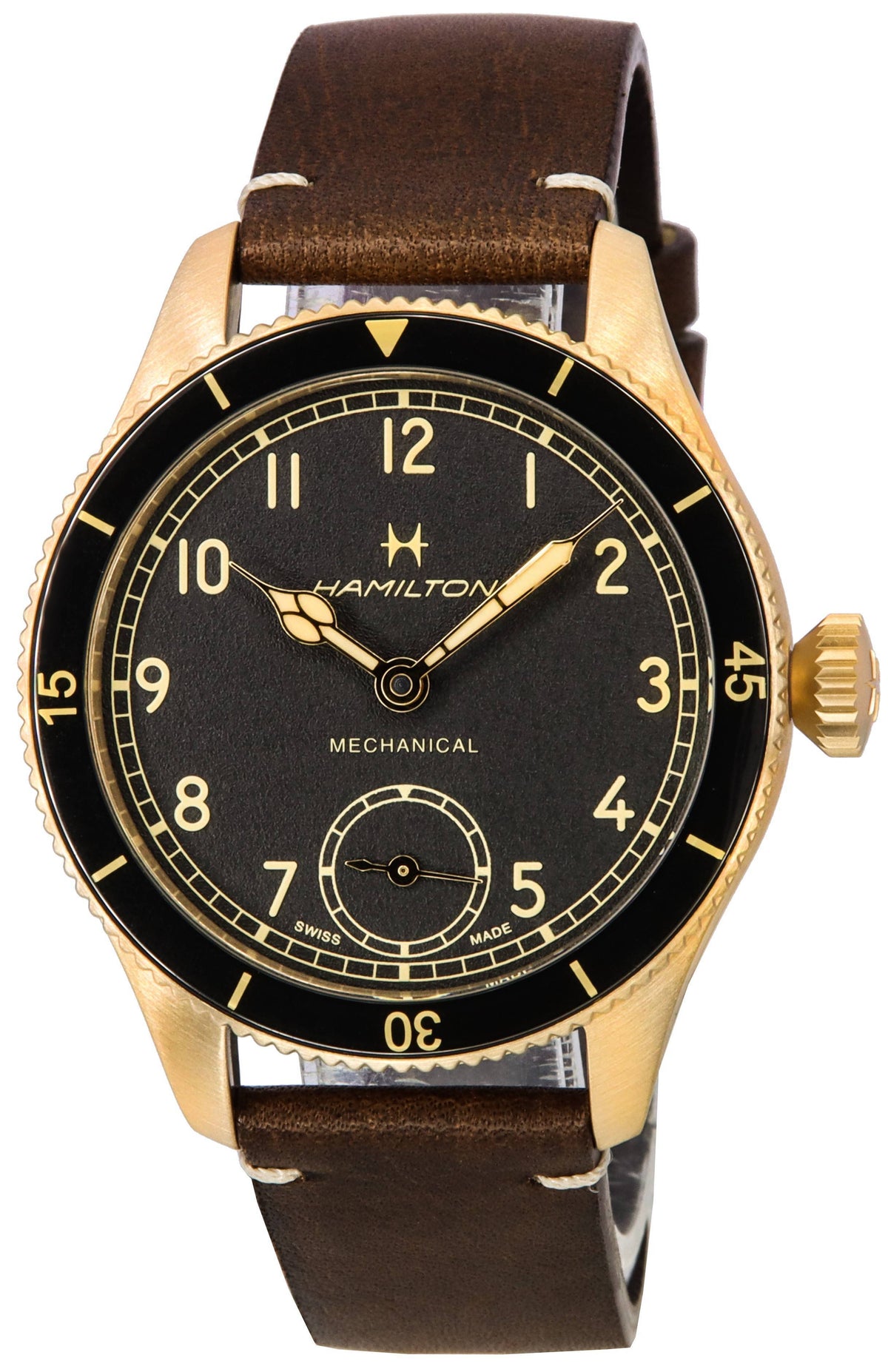 Hamilton Khaki Aviation Pilot Pioneer Bronzen zwarte wijzerplaat Mechanisch H76709530 100M Herenhorloge
