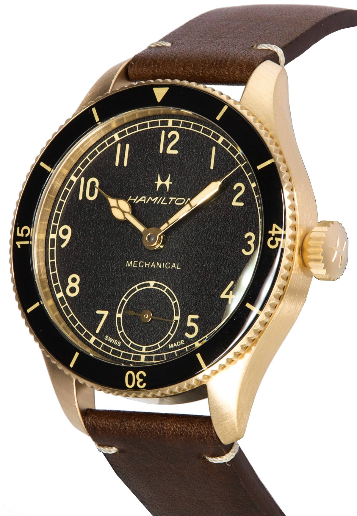 Hamilton Khaki Aviation Pilot Pioneer Bronzen zwarte wijzerplaat Mechanisch H76709530 100M Herenhorloge