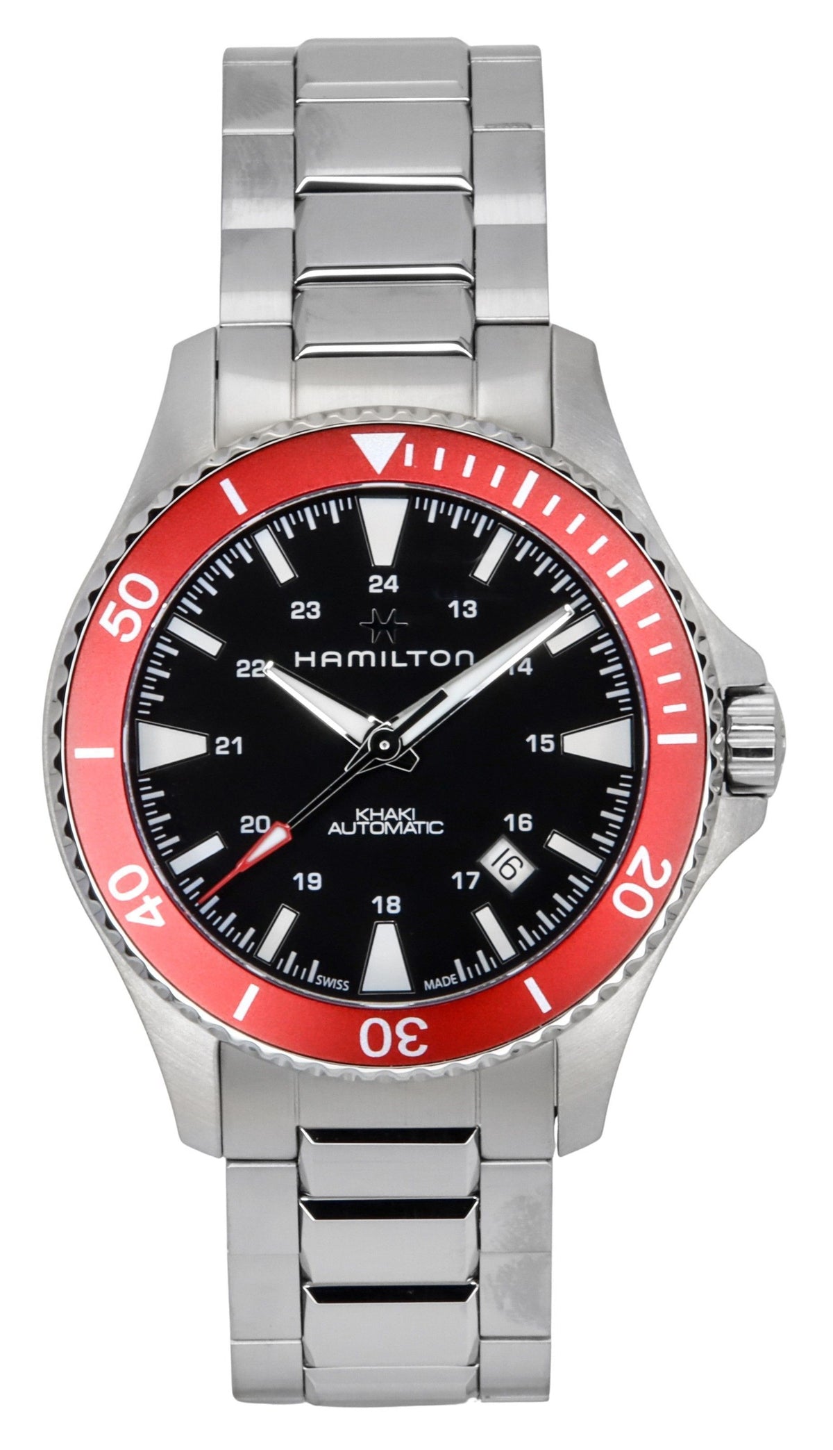 Hamilton kaki marineblauw scuba roestvrij staal zwarte wijzerplaat automatisch H82405130 100M herenhorloge