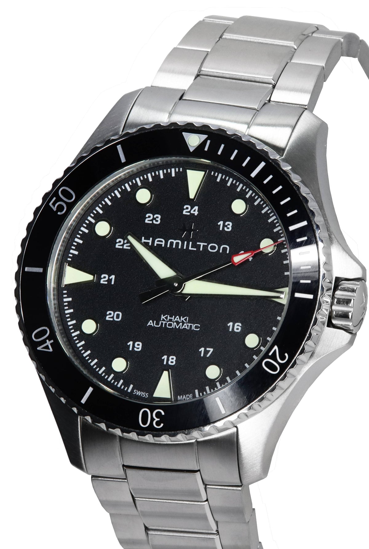 Hamilton Khaki Navy Scuba zwarte wijzerplaat automatisch duiker H82515130 300M herenhorloge