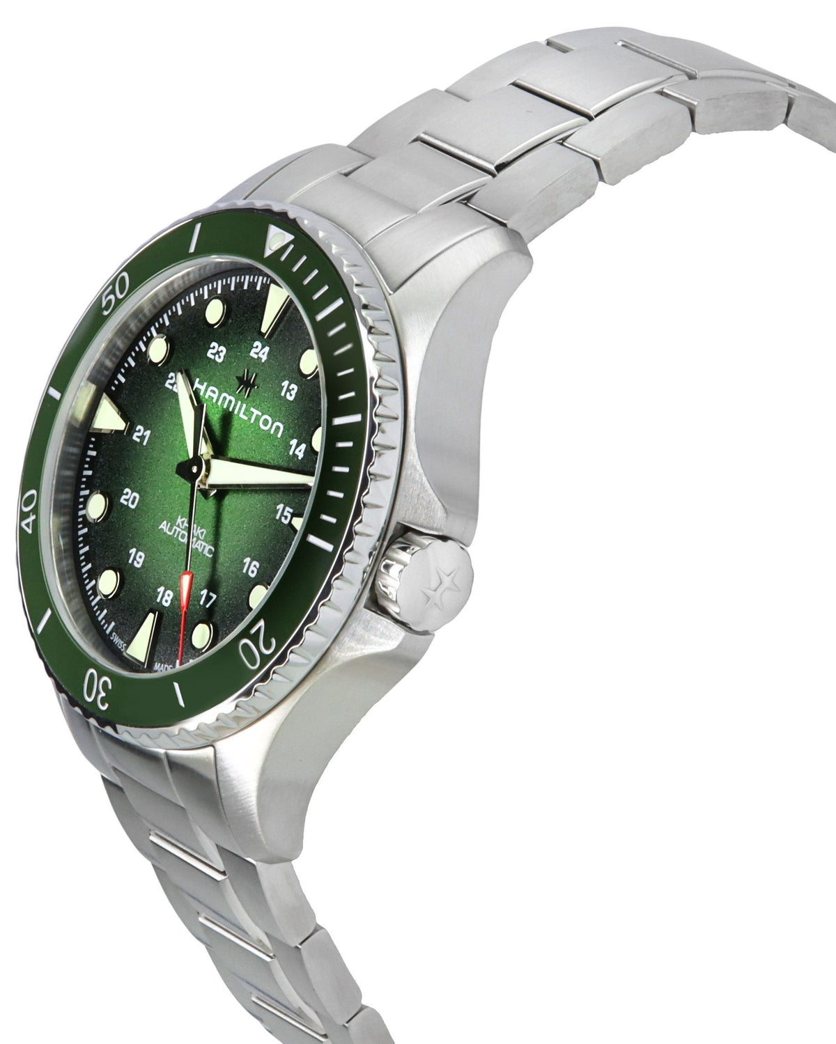Hamilton kaki marineblauw scuba roestvrij staal groene wijzerplaat automatisch duiker H82525160 300M herenhorloge