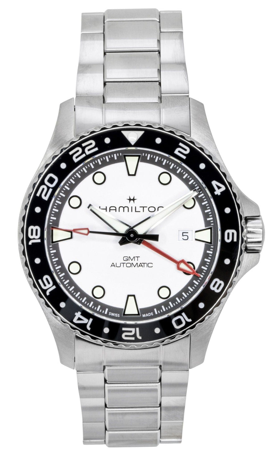 Hamilton Khaki Navy Scuba GMT Edelstahl silbernes Zifferblatt Automatik Diver's H82555150 300M Herrenuhr