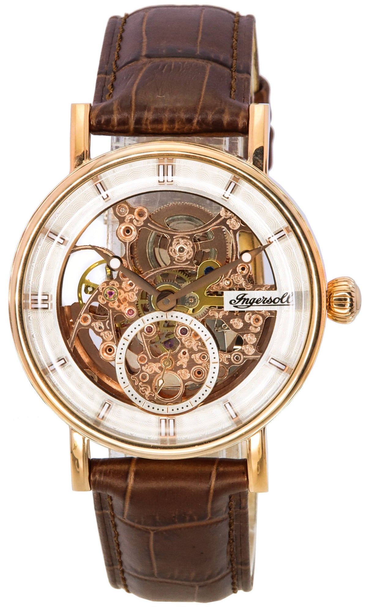 Ingersoll The Herald leren band roségouden skeletwijzer automatisch I00401B herenhorloge