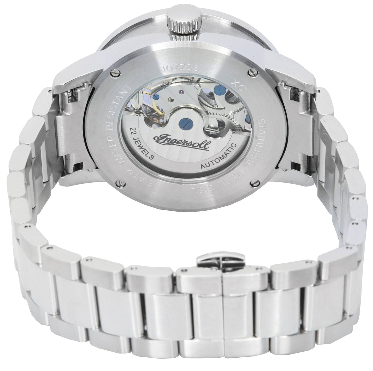 Ingersoll The Jazz Sun and Moon Phase roestvrijstalen skelet zilveren wijzerplaat automatisch I07703 herenhorloge