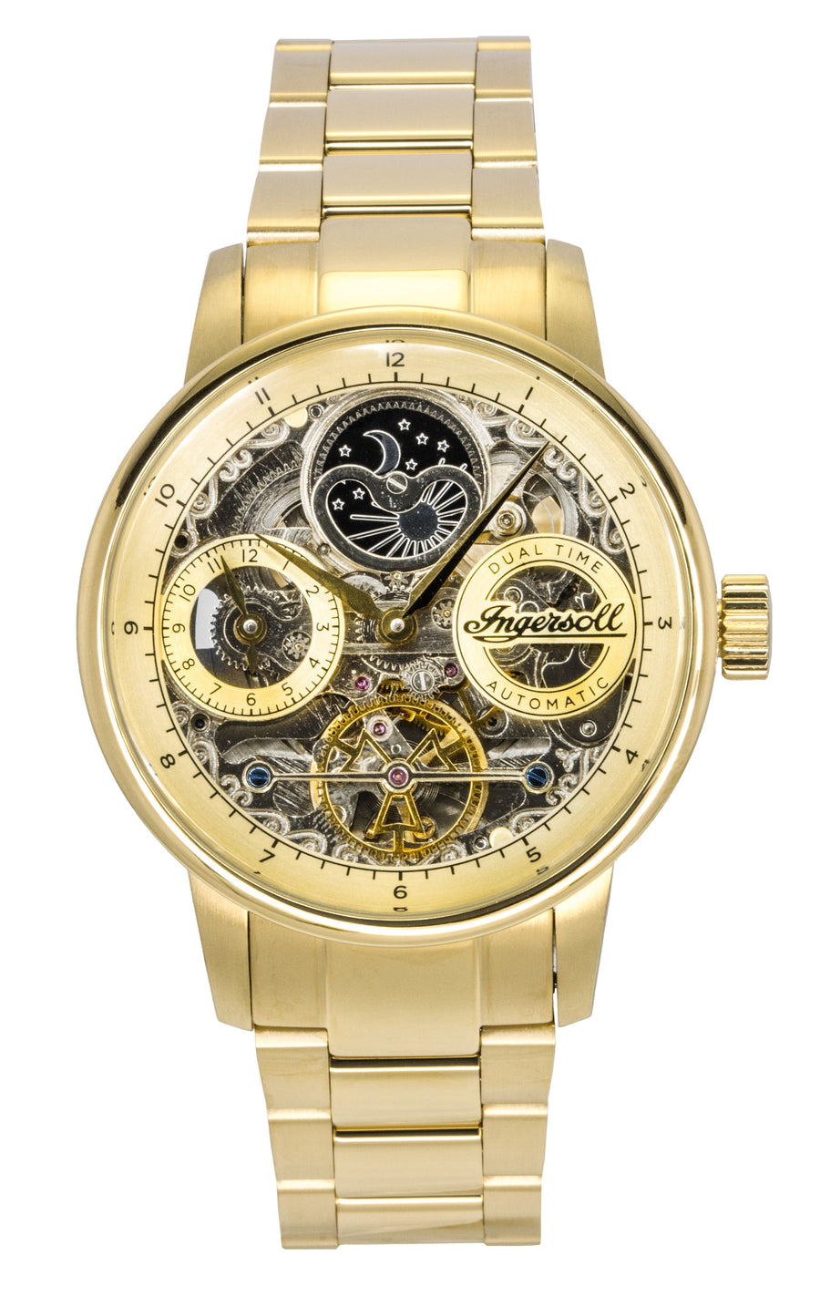 Ingersoll The Jazz Automatikuhr I07711 für Herren mit goldenem Skelettzifferblatt aus Edelstahl