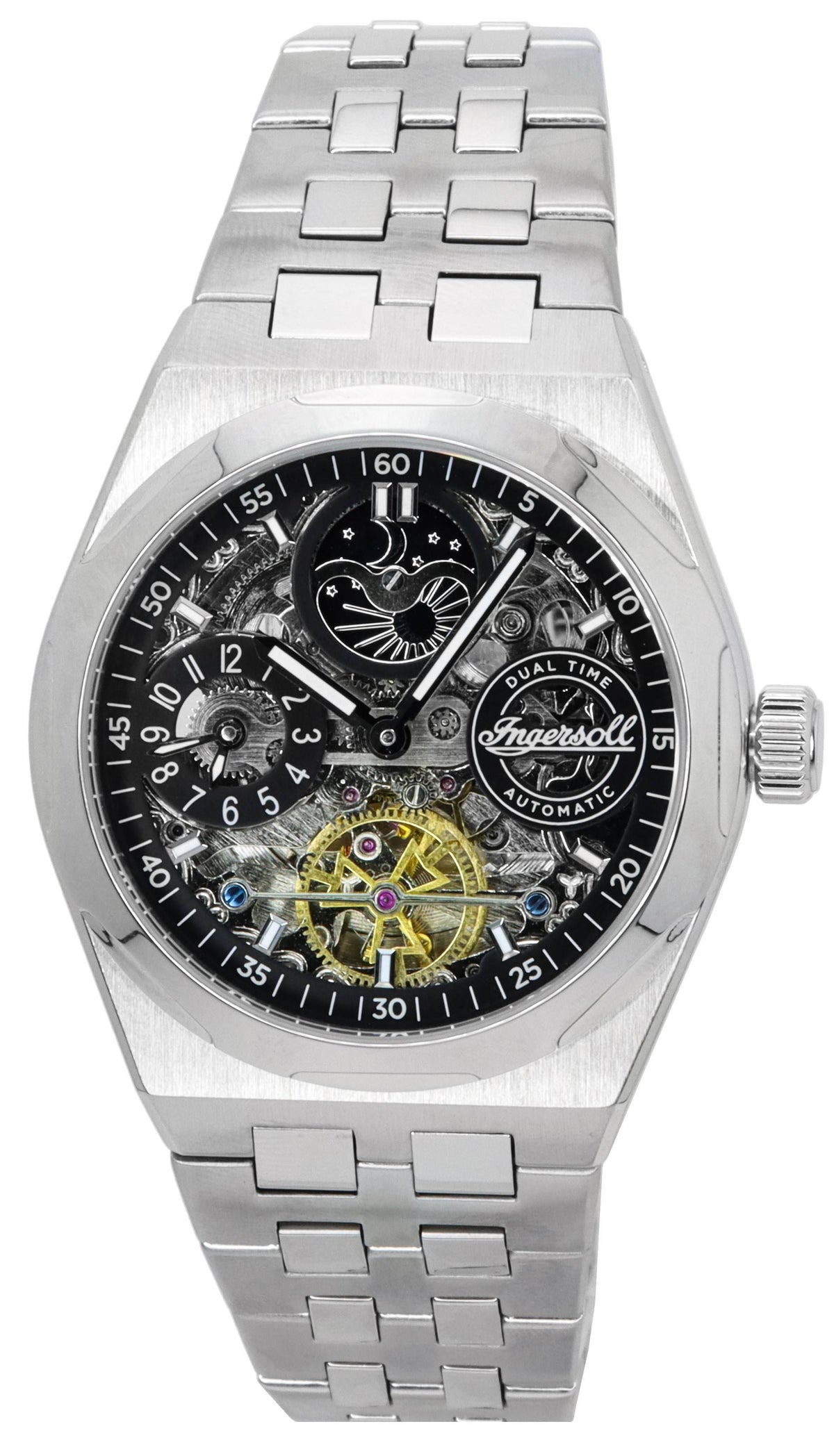 Ingersoll The Broadway Dual Time Skeleton zwarte wijzerplaat automatisch I12901 herenhorloge