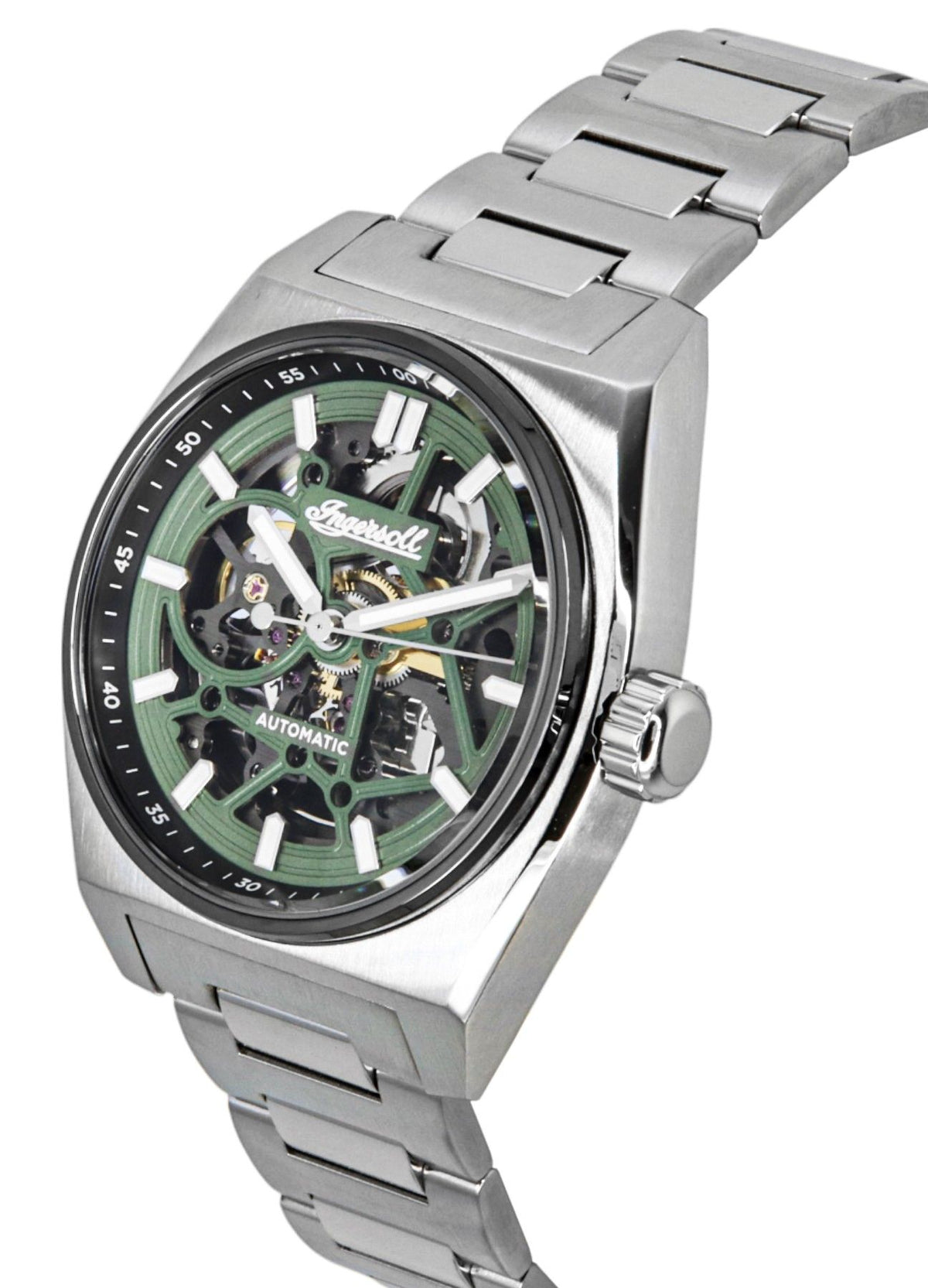 Ingersoll Vert roestvrij staal groene skelet wijzerplaat automatisch I14304 herenhorloge
