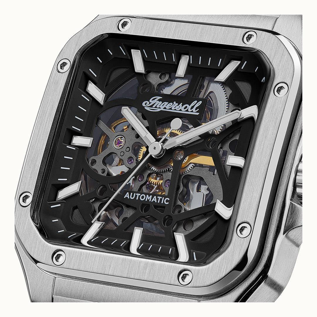 Ingersoll The Ollie roestvrijstalen zwarte skeleton wijzerplaat automatisch I14501 herenhorloge