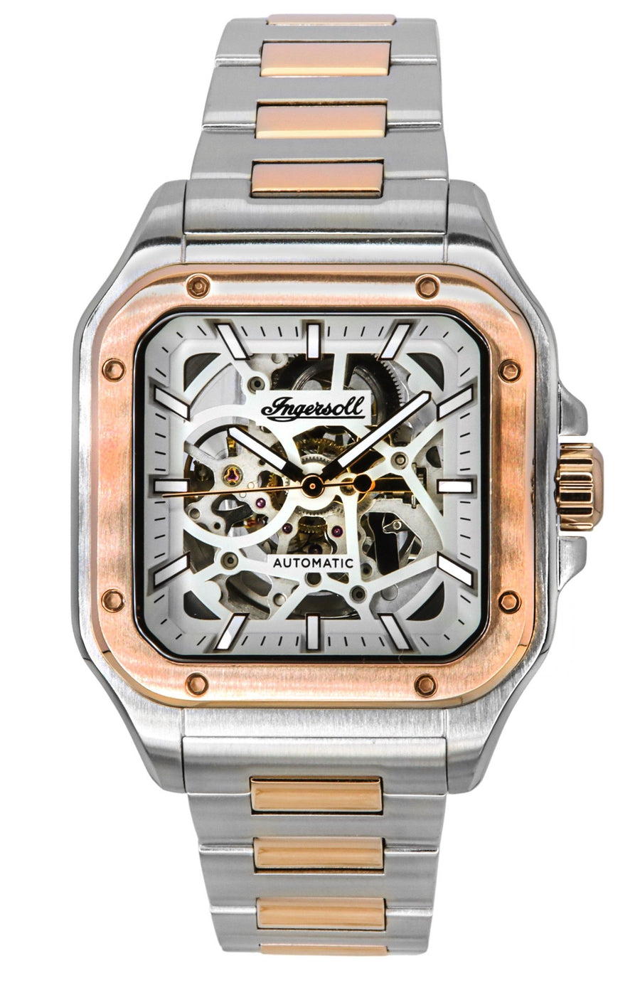 Ingersoll The Ollie Two Tone Edelstahl Herrenuhr mit grauem Skelettzifferblatt, Automatik, I14502