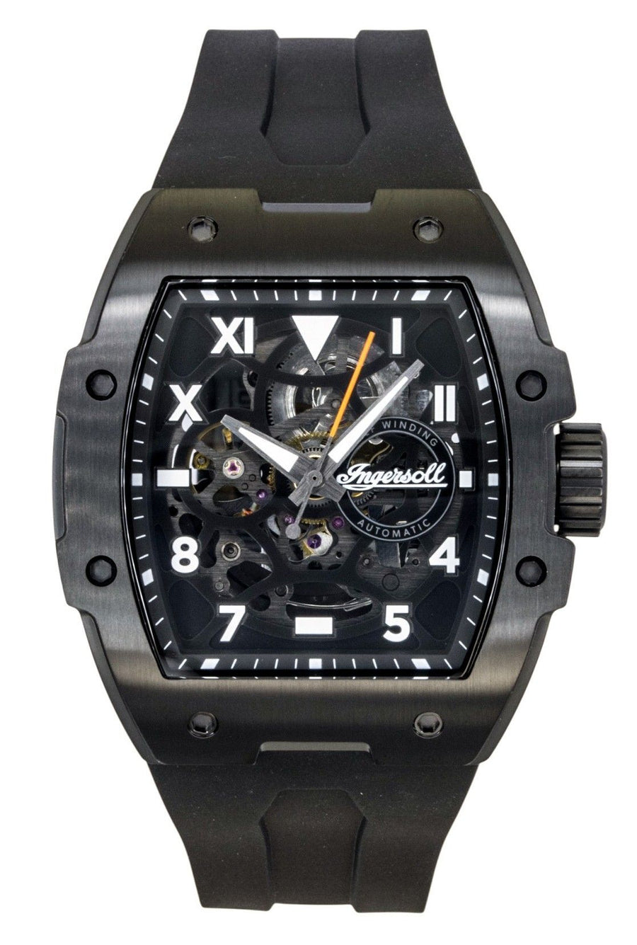Ingersoll The Play Polyurethane Armband Schwarz Skelett Zifferblatt Automatik I15302 Herrenuhr